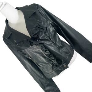 RUE 21! AWESOME RUFFLE FRONT BEGAN LEATHER BIKER STYLE JACKET, COAT! SZ XL
